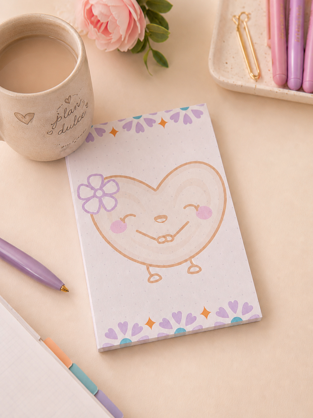 mexican pan dulce notepad oreja kawaii  cafecito illustration 